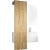 Vladon Carlton Hallway Set 2, Set per Il corridoio con 1 Pannello Appendiabiti, 1 cassettiera e 1 Specchio a Parete, Bianco Opaco/Rovere Naturale (105 x 193 x 35 cm)