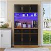 Ligterra Armadio buffet, 100 x 40 x 180 cm, buffet con illuminazione a LED con telecomando, cassetti, ripiani regolabili, fori di gestione dei cavi e prese, per cucine e sala da pranzo (colore legno)