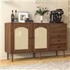 Sweiko - Cassettiera/credenza in rattan, ca. 130 cm, con 2 cassetti e 3 ante, gambe in legno massello marroni, ripiani regolabili, in legno, multiuso, per corridoio, camera da letto, soggiorno, bagno