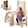 RELAX4LIFE Set Tavolo e Sedia per Bambini, Tavolo Artistico Multifunzione con Lavagna Bianca/Nera, Rotolo di Carta, 2 Ripiani Aperti e Libreria a 2 Ripiani, Include 1 Sedia, per Disegno (Naturale)