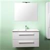 Yellowshop | Mobile Bagno Sospeso 80 cm LIRIO Cemento Bianco - 2 Cassetti Soft Close, Lavabo Ceramica, Specchio con Applique LED - Design Moderno e Salvaspazio (Composizione Completa)