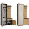 BDW Set di 5 ganci appendiabiti con specchio, armadio con anta e cassetto, moderni, 180 x 100 x 35 cm (rovere antracite/artisan)
