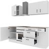 Arreditaly Cucina Componibile Completa Da 220 Cm Moderna Salvaspazio con Cassetti Ammortizzati Piedini Regolabili Moduli Pensili Facile Da Installare Bianco Lucido e Rovere