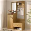 DACHETOU Appendiabiti compatto 110 × 180 cm, moderno scaffale d'ingresso multifunzionale, elegante contenitore color legno con specchio, ganci regolabili e ripiani spaziosi per scarpe