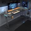 YUENFONG Tavolo da Gaming 120 x 60 cm, Scrivania per PC con Superficie in Fibra di Carbonio, Tavolo da Computer incluso Gancio per Cuffie e Portabicchieri, Nero con LED