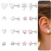 DAILI 8 paia di orecchini in titanio per bambine e ragazze, graziosi orecchini medici ipoallergenici dorati e argento con retro piatto per neonati e donne, a forma di cuore e fiore, con chiusura a vite