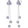QUKE - Orecchini pendenti da donna con zirconi cubici a goccia lunga con chiusura a clip, per lobi non forati, 6.2 cm x 1.2 cm x 1 cm, Zirconia cubica