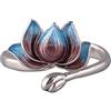 ForFox Anello aperto fiore di loto smaltato in argento sterling 925 per donna e ragazza regolabile