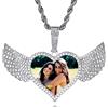INBLUE Personalizzato Hip Hop Gioielli Memoria Foto Collana Pendente Inciso Testo per Uomo Donna Rame Angelo Ala Rotonda Cuore Zirconi Pendente Corda Catena Regali Personalizzati(argento, 560MM)