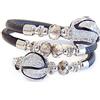 VENEZIA CLASSICA - Bracciale da Donna con perle in Vetro di Murano Originale e vera pelle Toscana, Collezione Aida, modello Contrarie con foglia in oro 24kt o Argento, Made in Italy (nero argento)