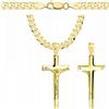 AMAR Amor Luxury Collana in Oro da Uomo Con Croce 585 - Catena 925/585 Massiccio 5 mm - Argento Sterling 55 cm