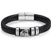 kaululu Bracciale in Pelle Personalizzato con Foto per Uomo Bracciale in Pelle Perline con Incisioni Nomi per Papà Marito Gioielli Personalizzati Argento Nero
