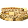 FUNEIA Set di 3 braccialetti in acciaio inossidabile per donne uomini oro nero argento bracciale da uomo corona cavo intrecciato numeri romani braccialetto braccialetto di lusso gioielli regali, 6.4