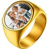 U7 Anello da Uomo Foto personalizzato Anello Uomo Rotondo in Acciaio inossidabile Placcato Oro con Foto Regalo Personalizzato per il Marito Papà per il Compleanno di Natale