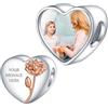 NINGAN Personalized Photo Charms Birth Flower Luglio Larkspur Beads Argento Sterling Personalizza Immagine Amore Cuore per le Donne Bracciali e Collane Regali per Ragazze
