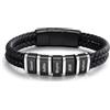 ALBERTBAND Bracciale in Pelle da Uomo Personalizzato Nome Bracciale in Acciaio Inossidabile Nero Argento Regalo per Papà Festa del papà Marito San Valentino Nonno Natale (5 NAME)