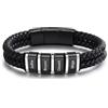 ALBERTBAND Bracciale in Pelle da Uomo Personalizzato Nome Bracciale in Acciaio Inossidabile Nero Argento Regalo per Papà Festa del papà Marito San Valentino Nonno Natale (4 NAME)