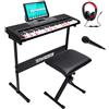 Bakaji Tastiera Musicale Pianola Elettronica 61 Tasti Luminosi Pianoforte Multifunzione con Supporto Sgabello e Cuffie 255 Ritmi Ingresso AUX e Leggio