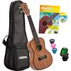 Cascha HH 2036 NL Ukulele Premium Concerto in Mogano con Manuale in Olandese, Accordatore, Borsa Imbottita, 3 Plettri e Corde Aquila