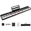 RELAX4LIFE Tastiera Elettronica Illuminata a 88 Tasti, Pianoforte Digitale Portatile a Grandezza Naturale con Borsa, Leggio, Pedale di Sostegno, Caricabatterie, USB/MIDI / MP3, Modalità Didattica