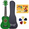 ffalstaff kit ukulele soprano satinato con corpo da 21 linea superior con borsa, metodo rapido l'ukulele ora e 5 plettri omaggio (Verde)