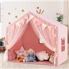 HOMASIS Tenda per Bambini Indoor, Casa da Gioco con Tappetino, Luci e Bandiere, Tenda da Gioco in Cotone, Tenda per Principesse per Ragazze e Ragazzi dai 3+ Anni per Camera dei Bambini (Rosa)