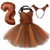Generico Costume Di Halloween Da Scoiattolo - Vestito Da Animale Per Bambino, Vestito Cosplay Con Gonna Tutù | Abito Tutù In Rete Di Poliestere Con Fascia Per Orecchie E Coda Per Ragazze Di Età Compresa