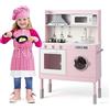 COSTWAY Cucina Giocattolo per Bambini, Cucina Legno per Bambini con Altezza Regolabile, con Forno, Microonde, Lavatrice, Accessori Adorabili Suoni e Luci Reali, per 3+ Anni
