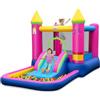 COSTWAY 4-in-1 Castello Gonfiabile per Bambini, Castello a Tema Principessa con Scivolo, Area Salto, Canestro da Basket e Vasca per Palline, Giochi Gonfiabile per 3-12 Anni (Senza Soffiatore)