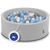 KiddyMoon Piscina di Palline Colorate 90X30cm/200 Palline per Bambini Tondo Fabbricato in EU, Grigio Ch: Grigio/Bianco/Transparente/Babyblue
