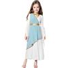 CHICTRY Costume Dea Greca per Bambina Tunica Età Antica Vestito Romana a Manica Lunga Maxiabito Toga da Dea Atena Greca Cosplay Di Halloween Carnevale Azzurro chiaro 9-10 anni