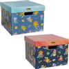 Idena 50068 - Scatola portagiochi in Cartone, 2 Pezzi ciascuno di Circa 33 x 25 x 35 cm, Scatola portaoggetti con Coperchio e Maniglie, Motivi Animali con Supereroi e astronauti