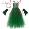 Dranng Costume Fata Elfo Bambina,4 Pezzi Costume Da Fata Con Orecchie Da Elfo,ghirlanda, Cosplay Carnevale Elfo, Set Di Abiti In Tulle Verde Per Travestimento Di Carnevale Per Bambini Halloween