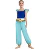 YEAHDOR Costume Odalisca Araba Danzatrice del Ventre Bambina Abito da Ballo Indiano Arabo Vestito Principessa Jumpsuit con Pantaloni Tulle Costume Halloween Blu 13-14 anni