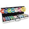 POKEO Valigetta Laser Las Vegas 500 gettoni - Set di 500 gettoni da Poker 13,5g+Valigetta Poker Alluminio+2 Giochi di Carte 100% Plastica+Pulsante Dealer