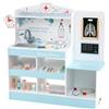 COSTWAY Set da Gioco Dottore in Legno, Centro Medico per Bambini con Orologio, Lavandino, Tabella Oculistica, Monitor ECG, Area Esame e 24 Accessori Giocattolo, 97 × 30,5 × 88 cm (Blu)