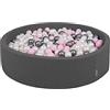 KiddyMoon Piscina di Palline 120X30cm/300 Palline Colorate Grande Tondo per Bambini, Fabbricato in EU, Grigio Scuro: Perla/Rosa Chiaro/Argento