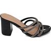 Malu Shoes Sandalo Donna in Vernice Nero Gioiello Argento Sabot Mule Aperto Dietro con Tacco Grosso 7 cm Incrociato sul Piede (38 EU)