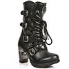 New Rock TR003-S1 Stivaletti da Donna in Pelle Nera Metallizzata con Tacco Stile Motociclista Punk Gotico 40
