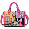 Generic Borsa decorativa alla moda, borsa Boston creativa con ricamo in stile cartone animato, borsa a tracolla singola, borsa a tracolla, borsa cuscino, design patchwork colorato con applicazioni floreali