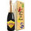 Bottle-Up Regalo festa del papà - Prosecco DOC personalizzato e cassa legno - Idea regalo uomo, festa del Nonno, compleanno papà (Mani, Scudo papà)