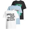 Urban Classics Uck7905b-t-shirt 3 Pack-Kurzarm-Teddy & Car & Graffiti T-Shirt, Nero+Bianco+Blu Baltico, 110/116 cm Bambini e Ragazzi