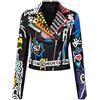 Hcclijo Giacca In Pelle PU Da Donna Cappotto Punk Con Borchie Con Stampa Leopardata Giacca Corta In Pelle Da Moto Sottile MT-26980 S