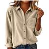Generic Camicie in velluto a coste da donna a maniche lunghe con colletto e bottoni camicetta oversize fidanzato top giacche con tasca superiore, Verde, S