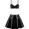 inlzdz Lingerie per Donna 2 Pezzi in Pelle Completi Intimi Hot per Sesso Push Up Reggiseno Bra Bralette + Minigonna Biancheria di Cuoio Wetlook Clubwear Nero S