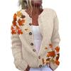 Generic Cardigan da donna grosso con bottoni, maglione con collo ad anello, cardigan grosso, maglioni, foglie d'acero, maglioni stampati con foglie d'acero, cardigan invernali caldo, lavorato a maglia,