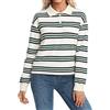 Rrongwn Polo da donna a maniche lunghe con righe, con bottoni, con spalle scavate, a vestibilità regolare, top, bianco, L