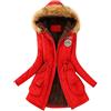 MISSMAO Donne Giacca Lungo Parka Con Cappuccio di Pelliccia Ecologica Coulisse Cappotto Calda Maniche Lunghe Rosso 1 XS