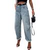 TACSTRUN Donna Vintage Baggy Boyfriend Jeans Mid Rise Relax Fit Barrel Denim Pants,Blu,S