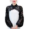 LoudSung Maniche staccabili Abiti da sposa Crop Top collare finto mezza camicia camicetta in pizzo cotone elegante per le donne ragazze, Lace-black, 48